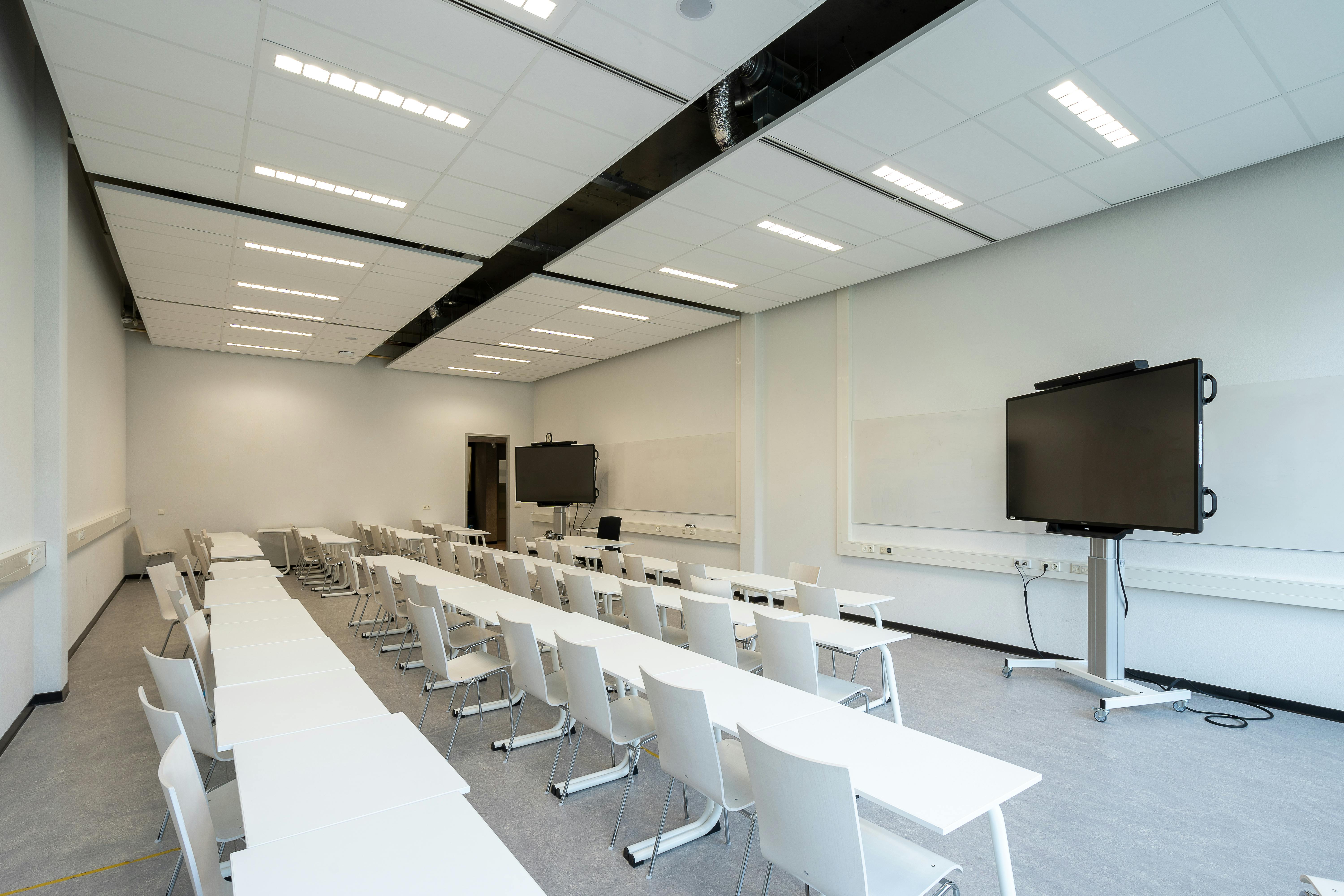 Meeting room set for presentations and AV support